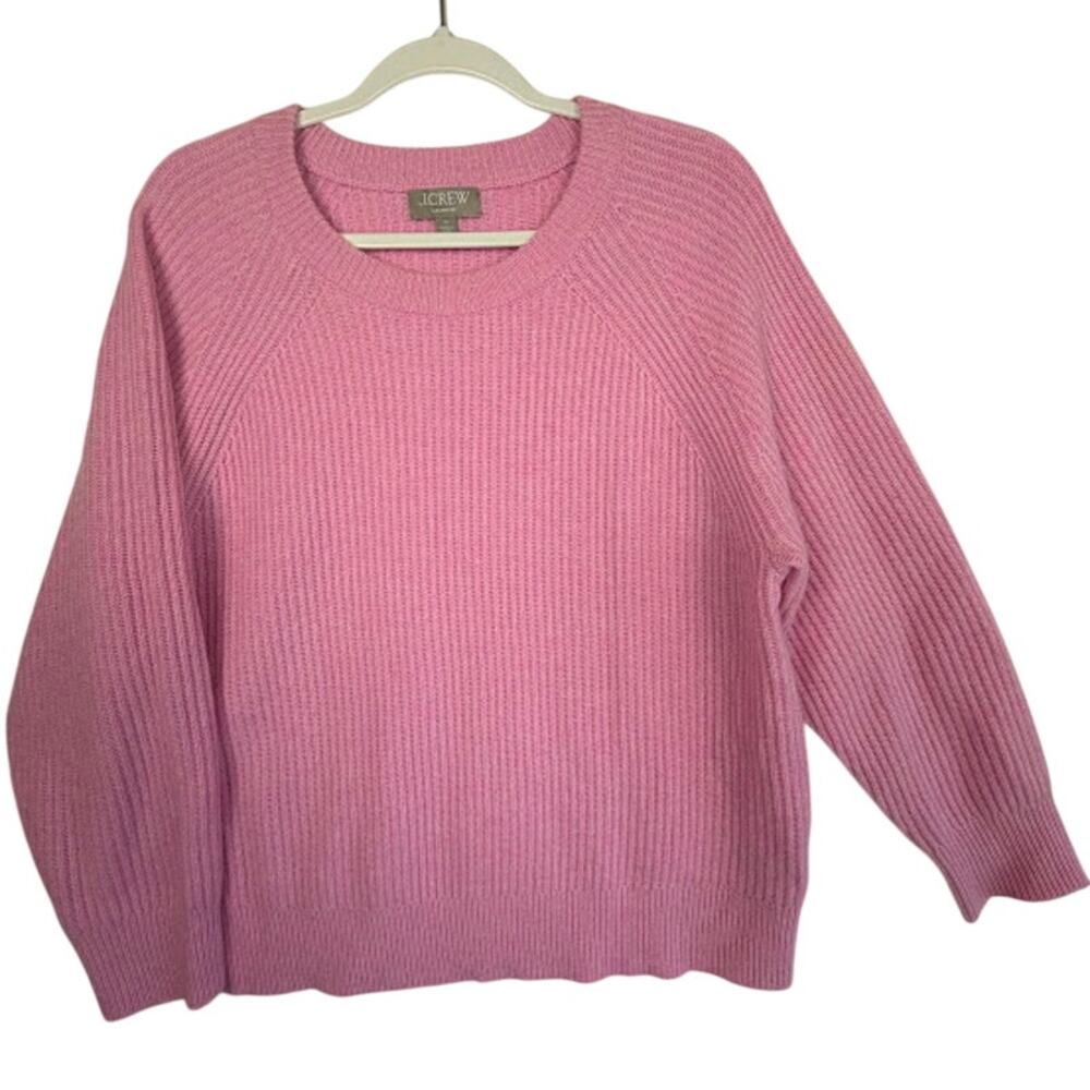 J. Crew Cashmere Relaxed Fit Ribbed Crewneck Sweater Pink Women's Size Medium - Picture 2 of 6